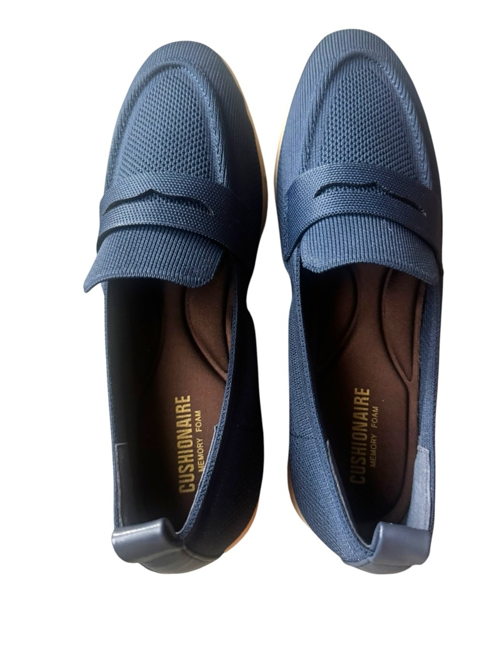 Cushionaire Women’s Blue Knit Slip-On Flat Loafers Memory Foam